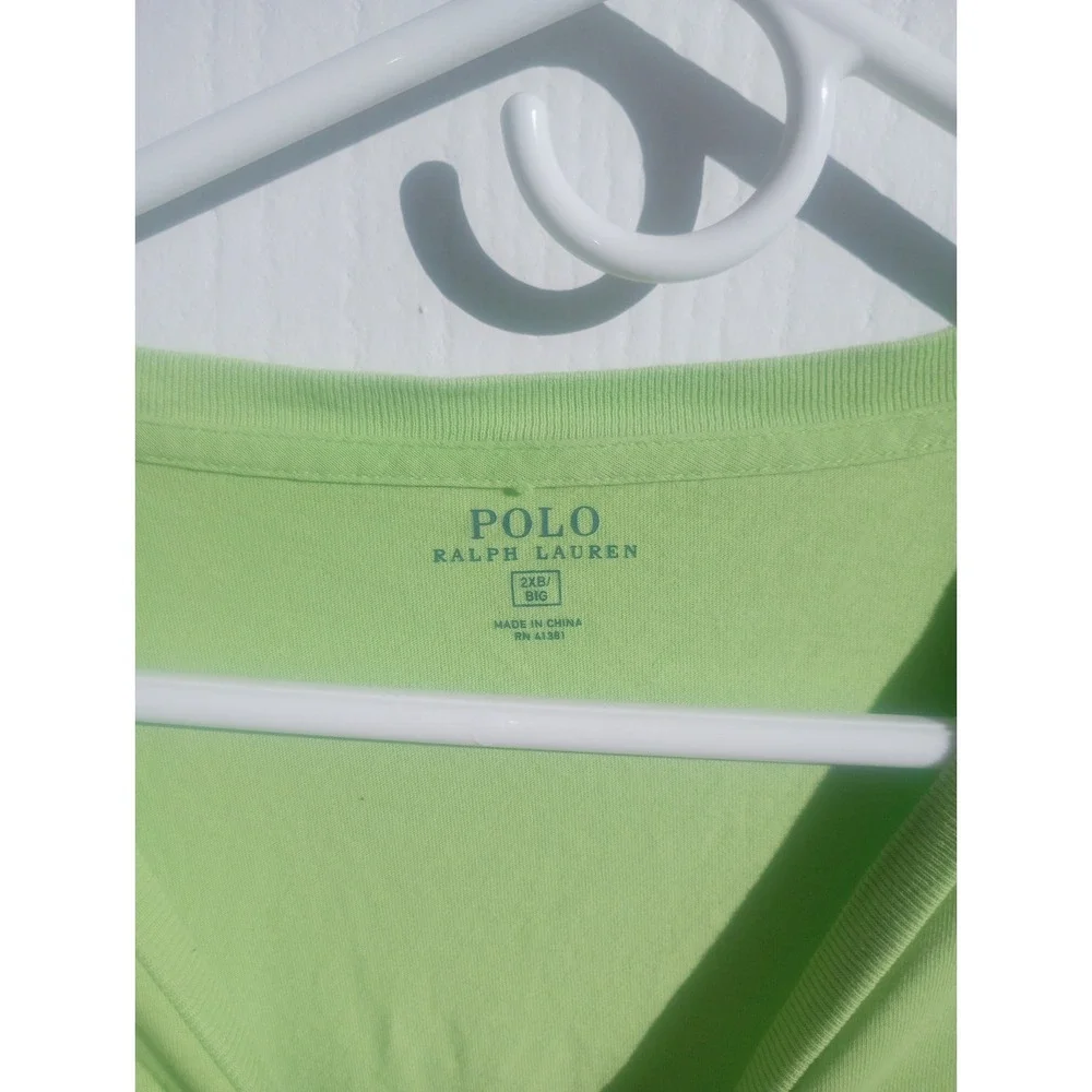 Polo Ralph Lauren‎ V Neck T Shirt Lime Green 2x Big Pink Logo